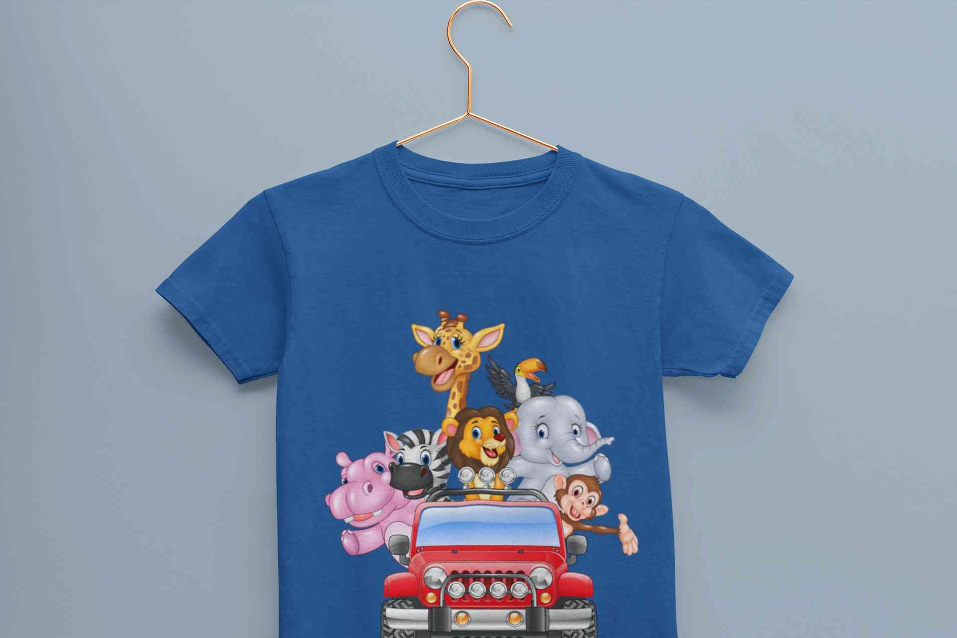 Jungle Jeep Cartoon Half Sleeves T-Shirt for Boy-FunkyTeesClub