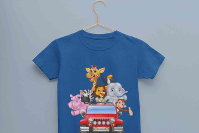 Jungle Jeep Cartoon Half Sleeves T-Shirt for Boy-FunkyTeesClub