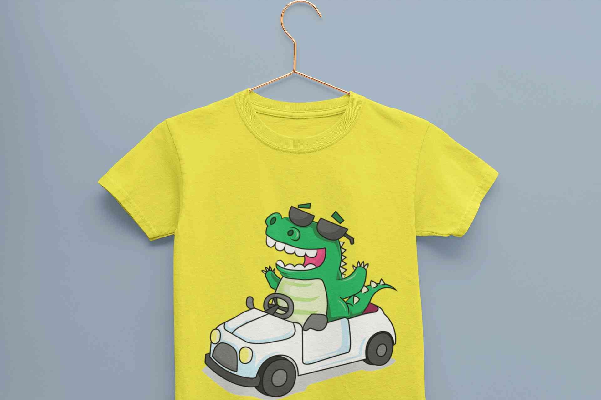 Dino Car Cartoon Half Sleeves T-Shirt for Boy-FunkyTeesClub