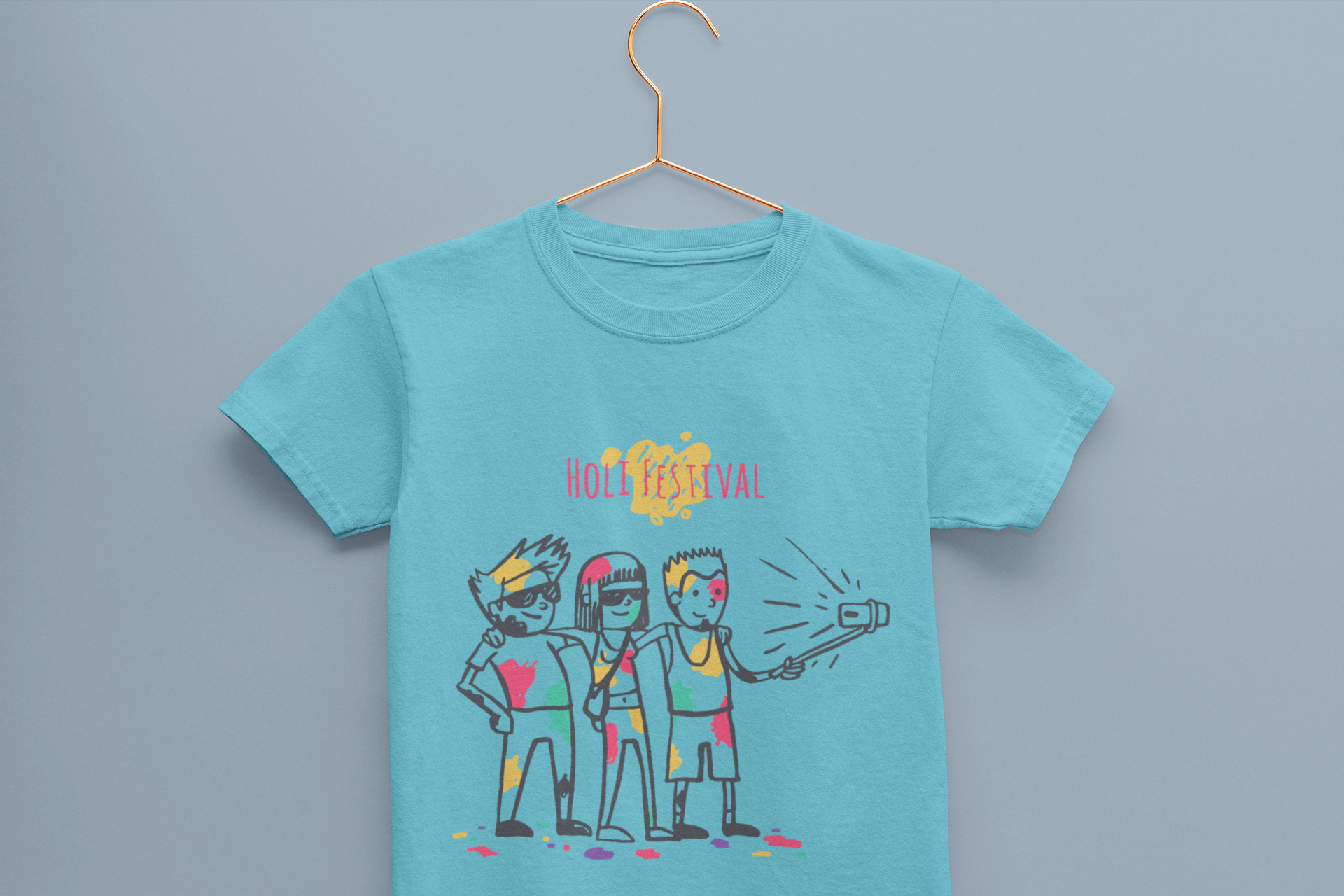 Friends Selfie Holi Half Sleeves T-Shirt For Girls -FunkyTeesClub