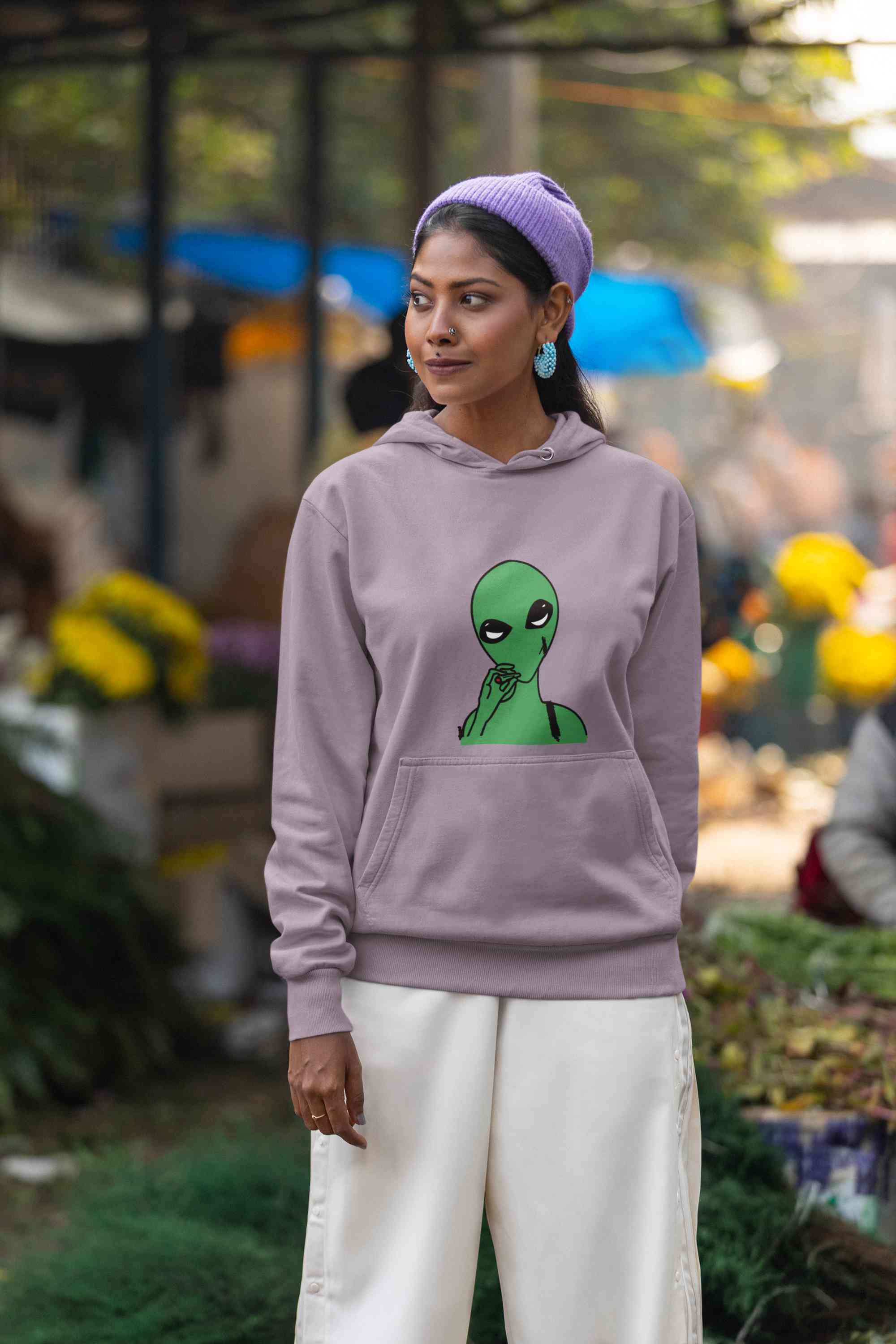 Alien Smoking Graphic Hoodies for Women-FunkyTeesClub