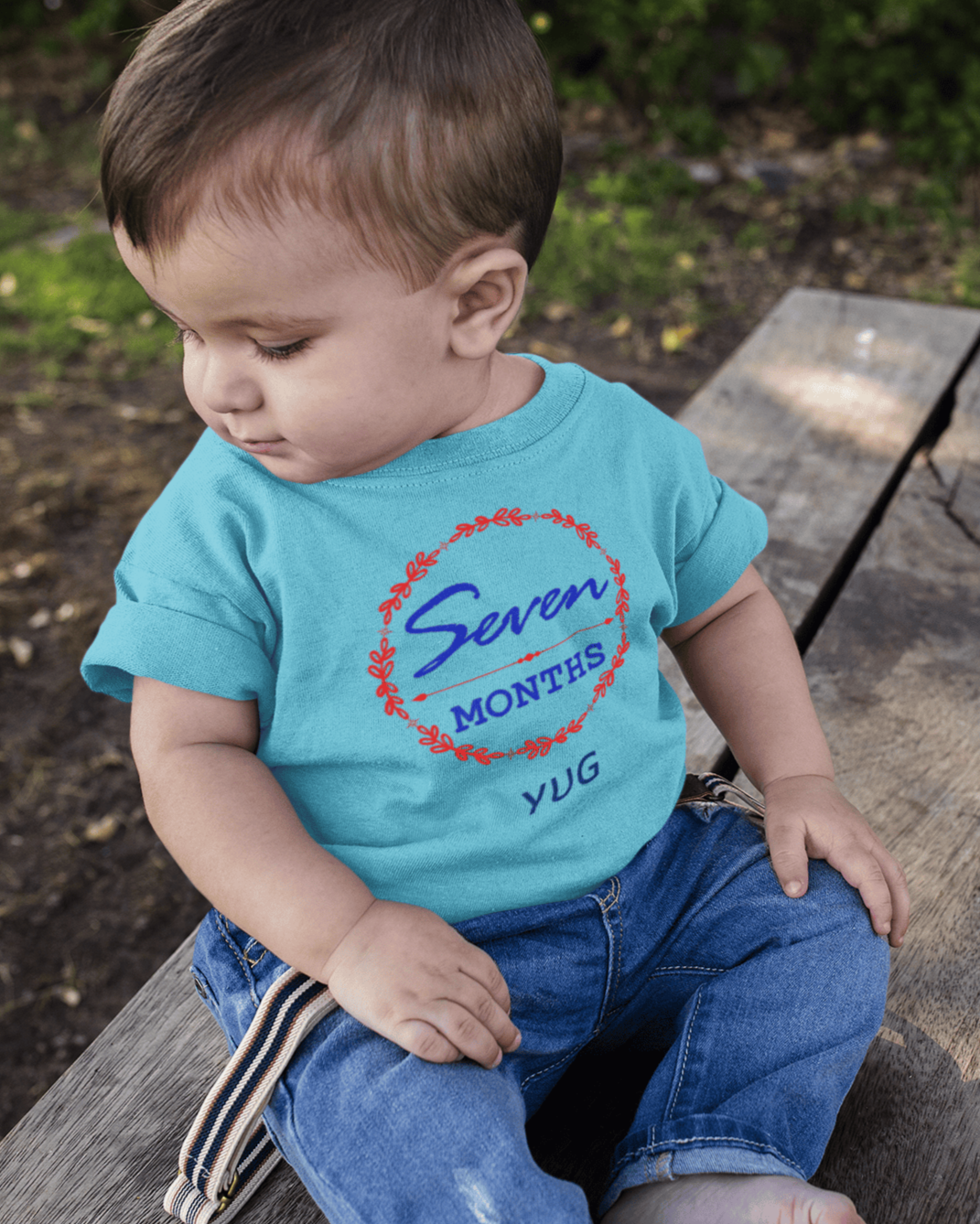 Custom Name Seven Month Birthday Half Sleeves T-Shirt for Boys -FunkyTeesClub