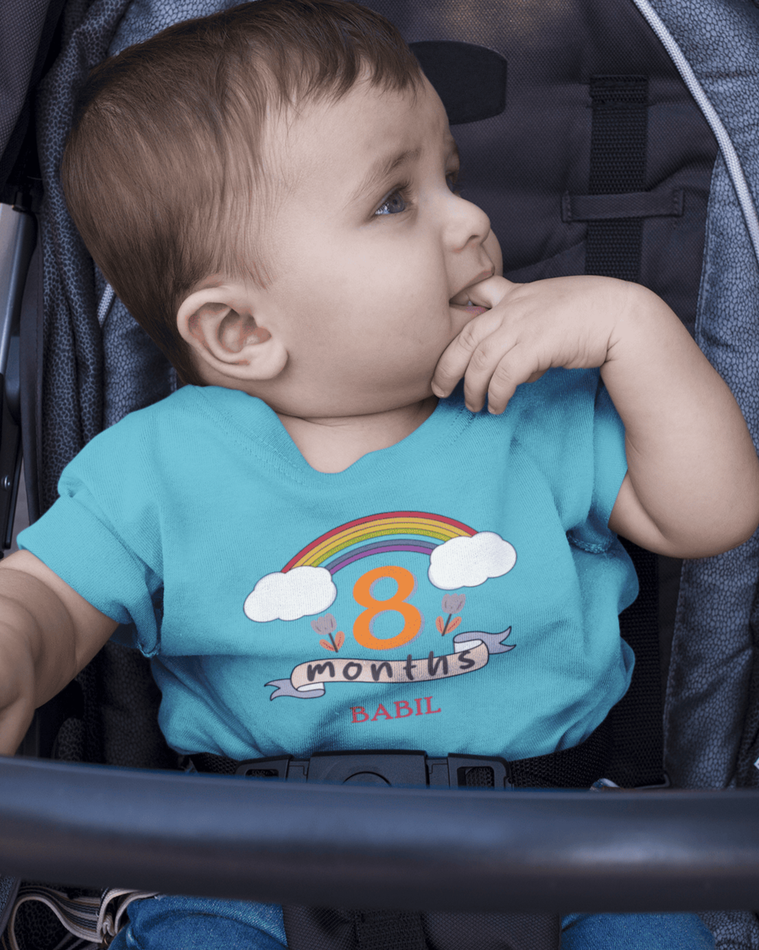 Custom Name Eighth Month Birthday Half Sleeves T-Shirt for Boys -FunkyTeesClub