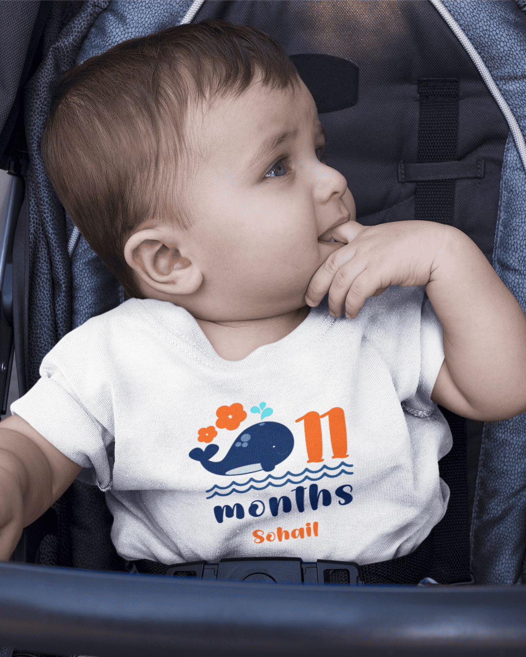 Custom Name Eleventh Month Birthday Half Sleeves T-Shirt for Boys -FunkyTeesClub