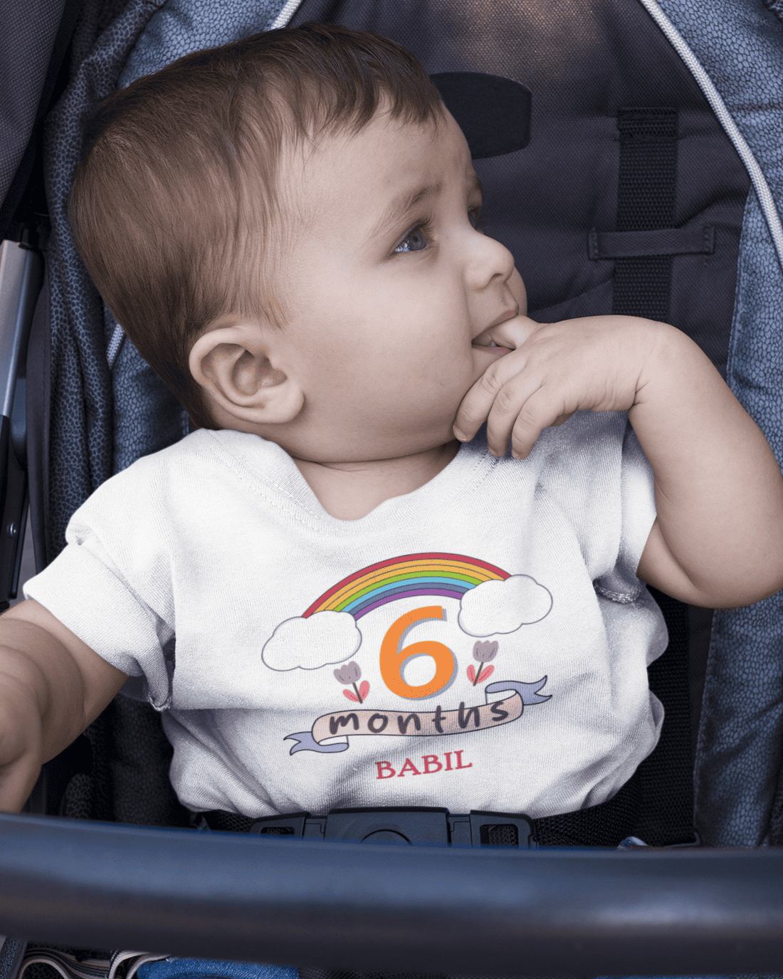 Custom Name Sixth Month Birthday Half Sleeves T-Shirt for Boys -FunkyTeesClub