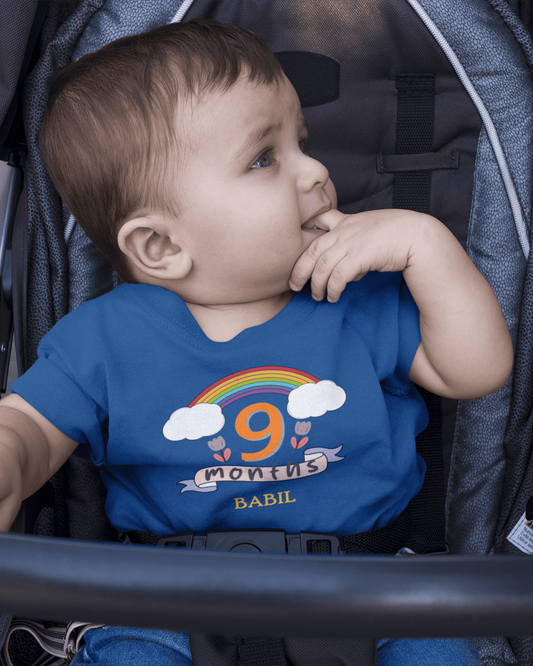 Custom Name Ninth Month Birthday Half Sleeves T-Shirt for Boys -FunkyTeesClub