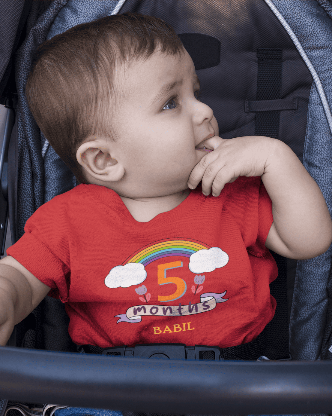 Custom Name Fifth Month Birthday Half Sleeves T-Shirt for Boys -FunkyTeesClub