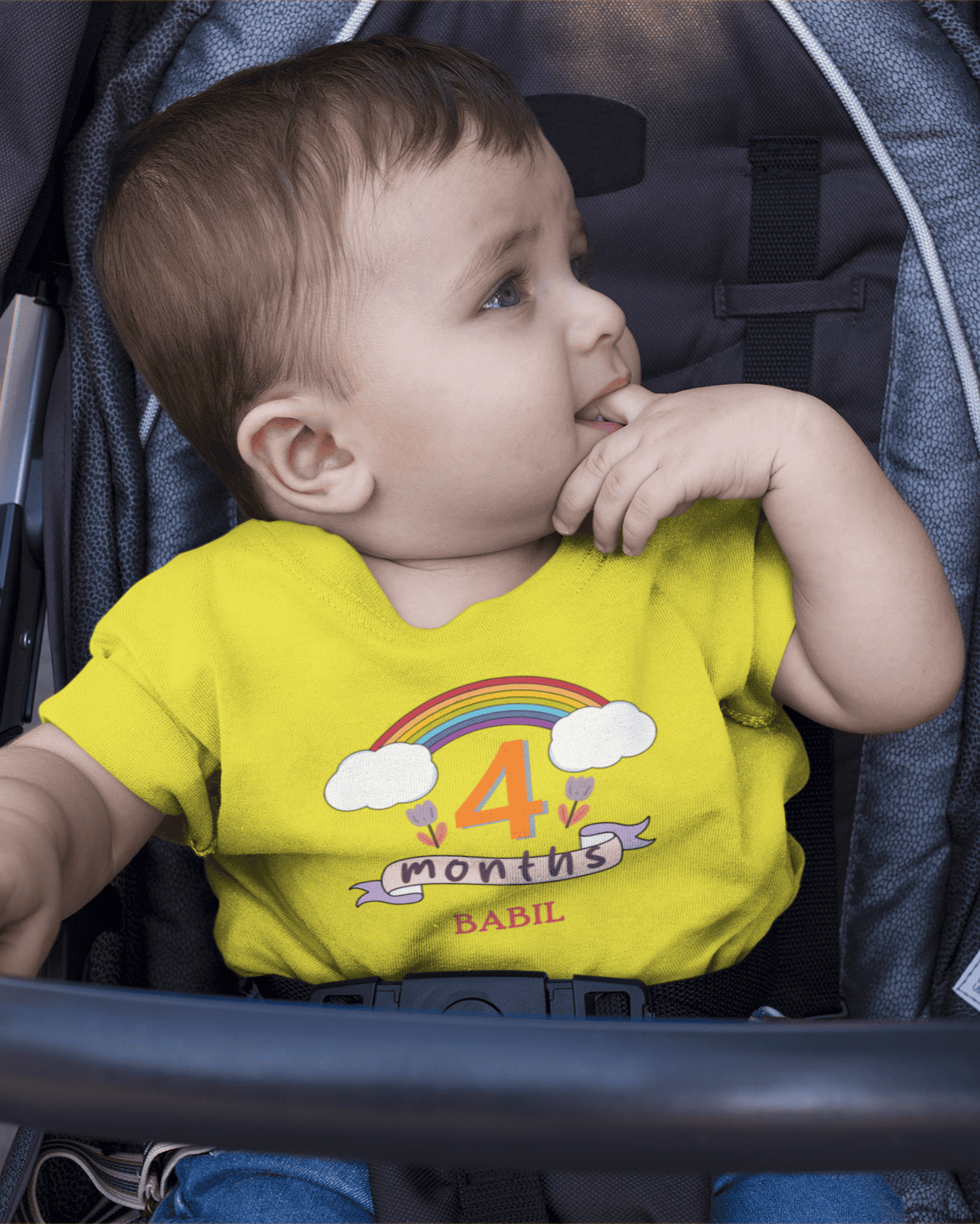 Custom Name Fourth Month Birthday Half Sleeves T-Shirt for Boys -FunkyTeesClub