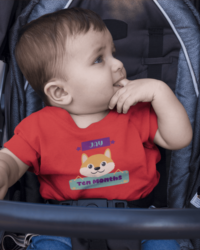 Custom Name Tenth Month Birthday Cute Half Sleeves T-Shirt for Boys -FunkyTeesClub