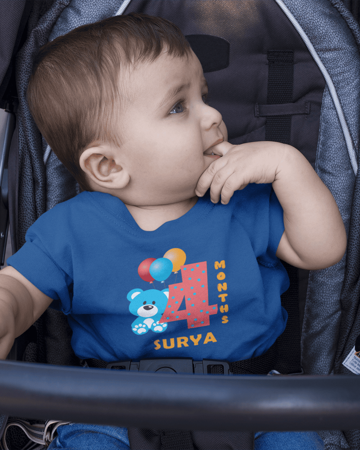 Custom Name Fourth Month Birthday Cute Half Sleeves T-Shirt for Boys -FunkyTeesClub