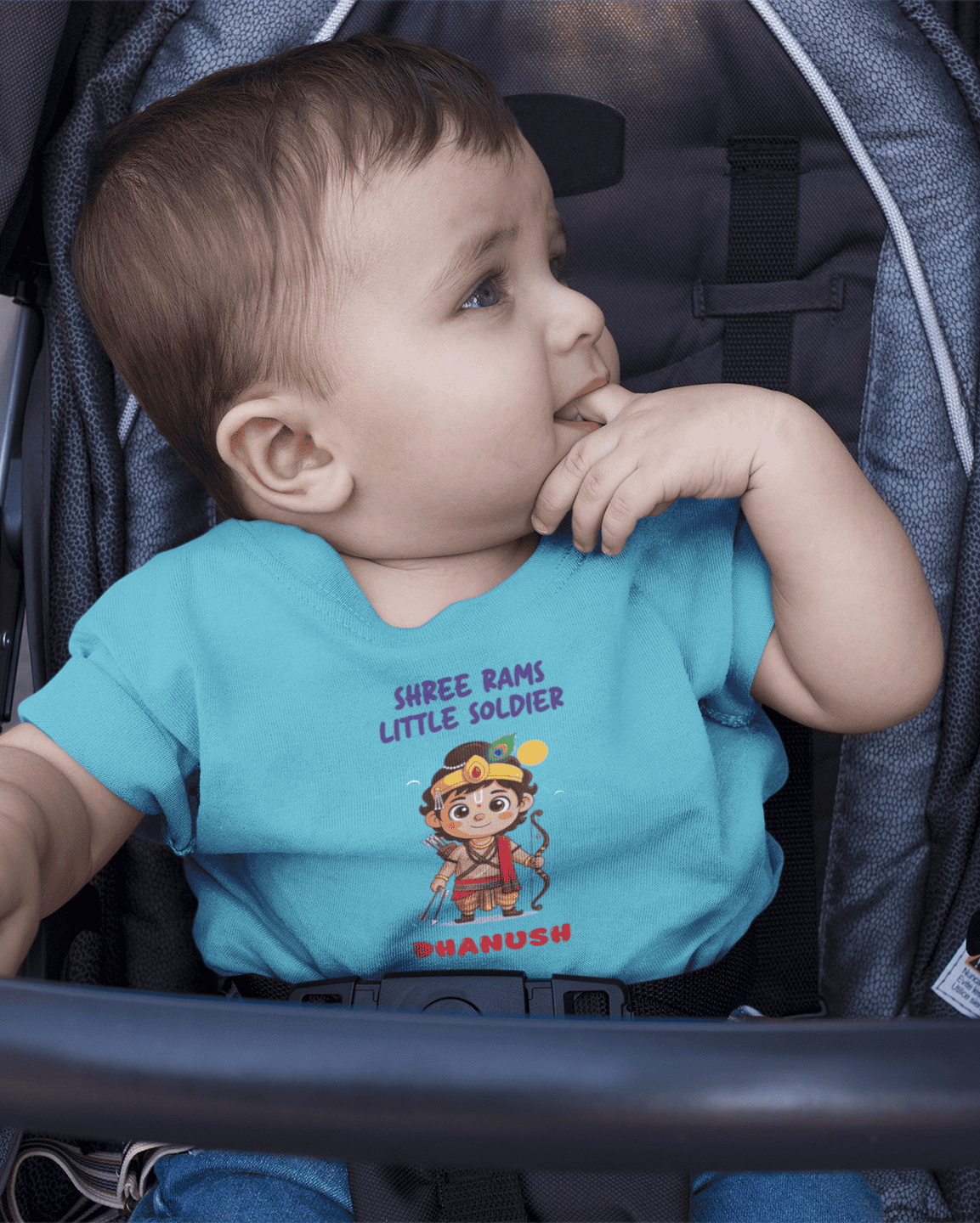 Custom Name Shree Rams Little Soldier Navratri Half Sleeves T-Shirt for Boys -FunkyTeesClub