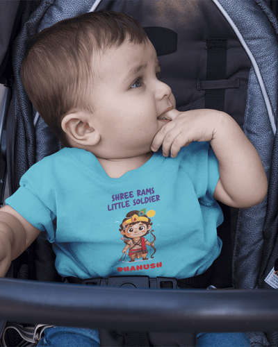 Custom Name Shree Rams Little Soldier Navratri Half Sleeves T-Shirt for Boys -FunkyTeesClub