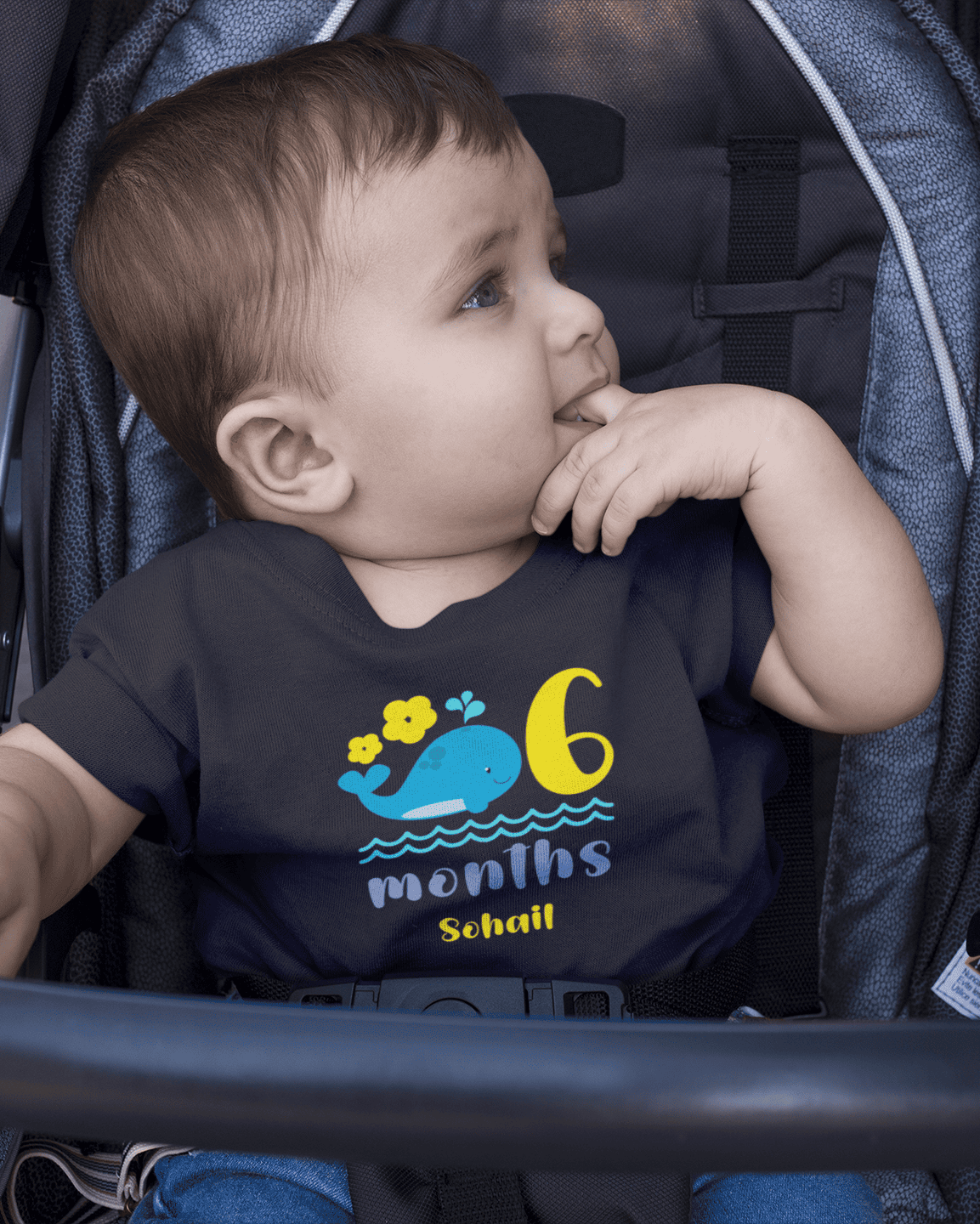 Custom Name Sixth Month Birthday Cute Half Sleeves T-Shirt for Boys -FunkyTeesClub