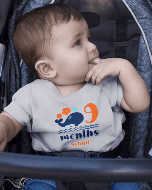 Custom Name Ninth Month Birthday Cute Half Sleeves T-Shirt for Boys -FunkyTeesClub