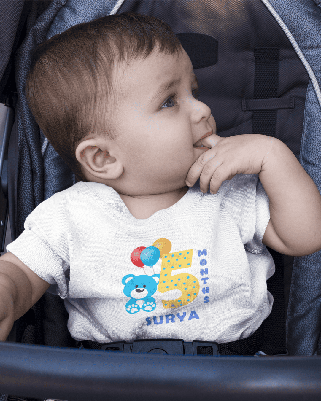 Custom Name Fifth Month Birthday Cute Half Sleeves T-Shirt for Boys -FunkyTeesClub