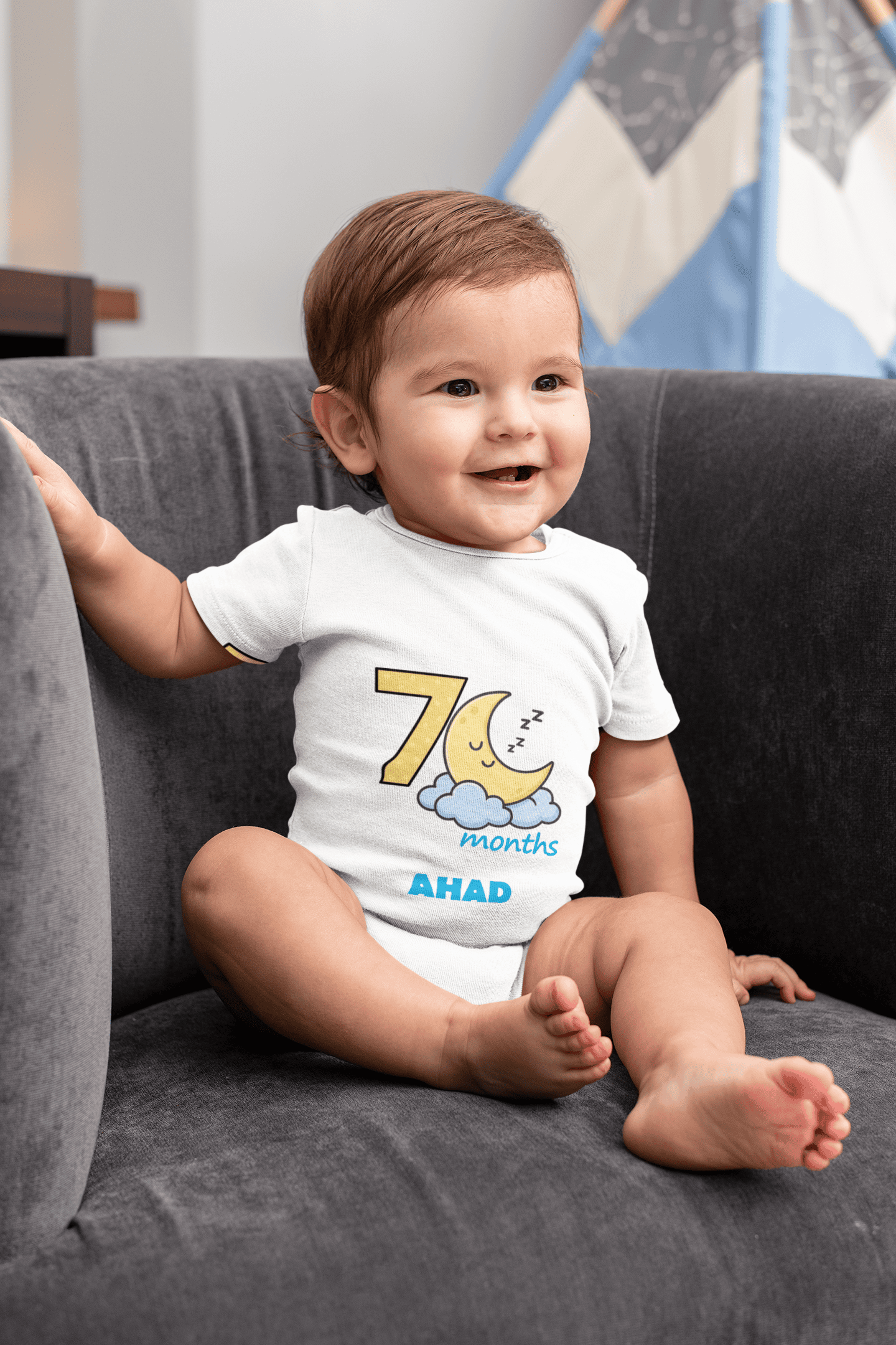 Custom Name Seventh Month Rompers for Baby Boy- FunkyTeesClub