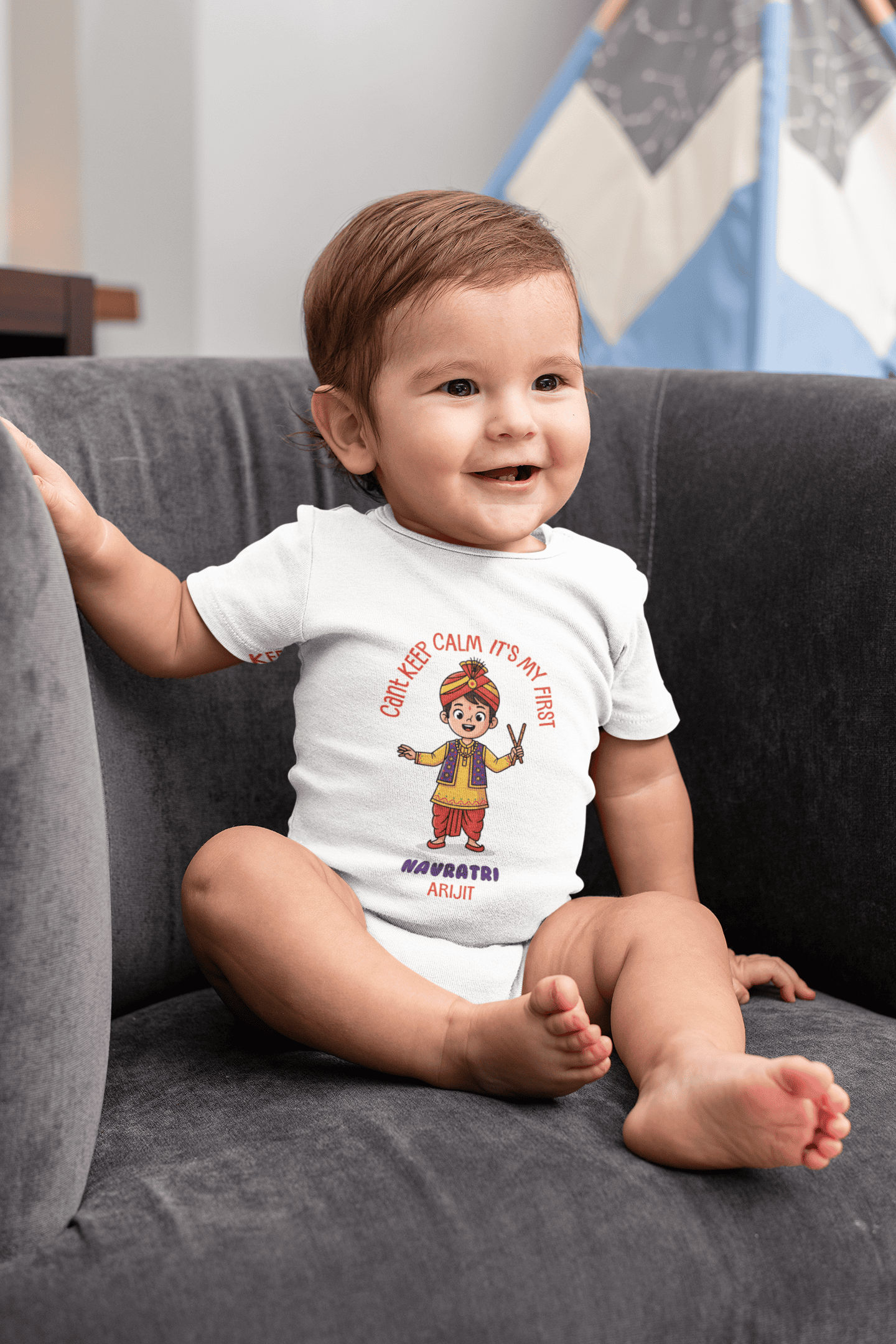 Custom Name First Navratri Rompers for Baby Boy- FunkyTeesClub