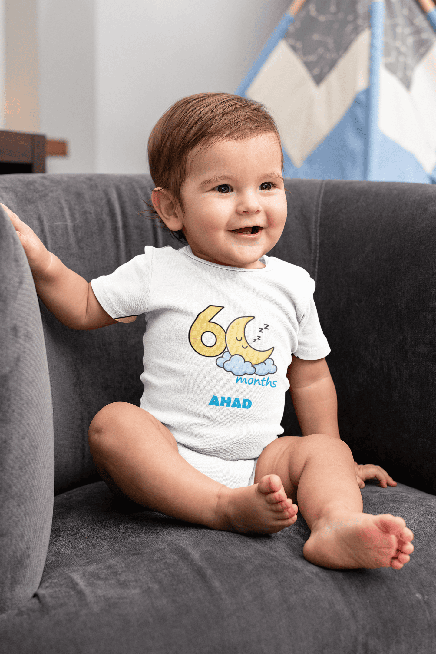 Custom Name Sixth Month Rompers for Baby Boy- FunkyTeesClub