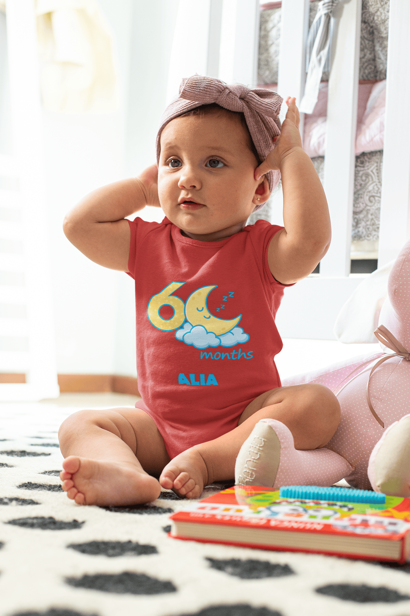 Custom Name Sixth Month Rompers for Baby Girl- FunkyTeesClub