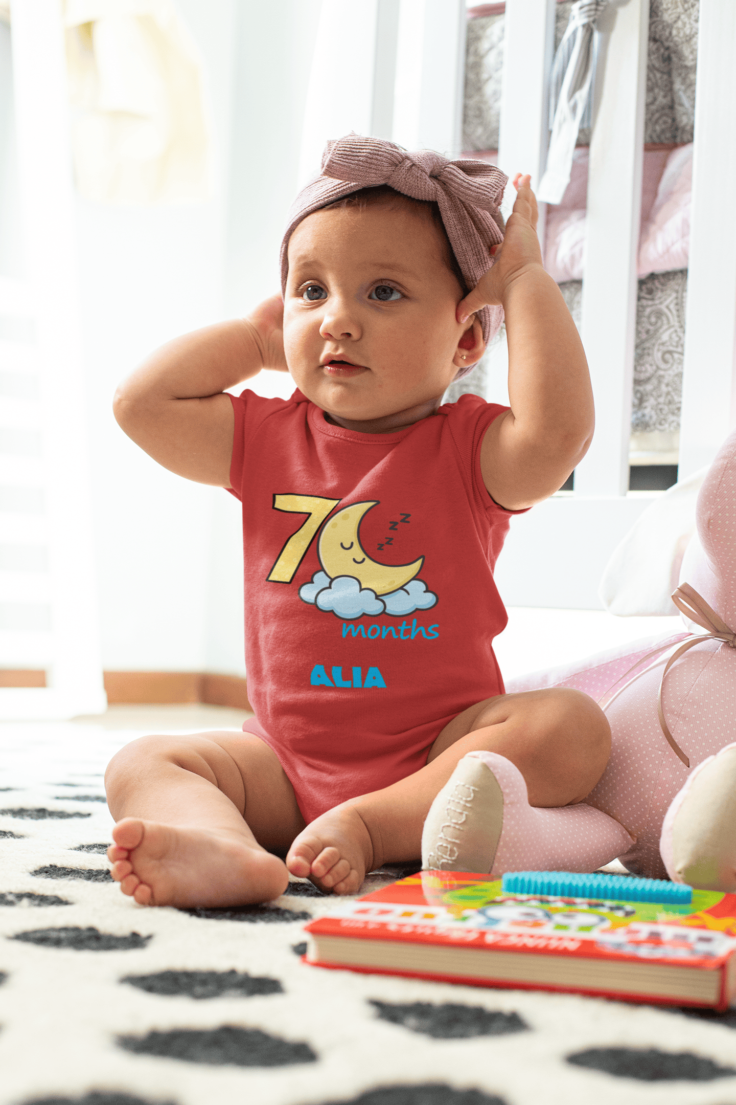 Custom Name Seventh Month Rompers for Baby Girl- FunkyTeesClub