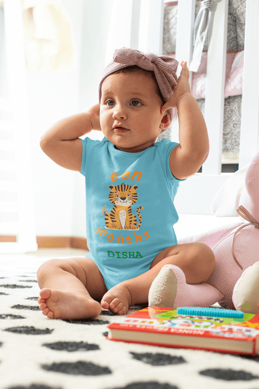 Custom Name Ten Month Rompers for Baby Girl- FunkyTeesClub