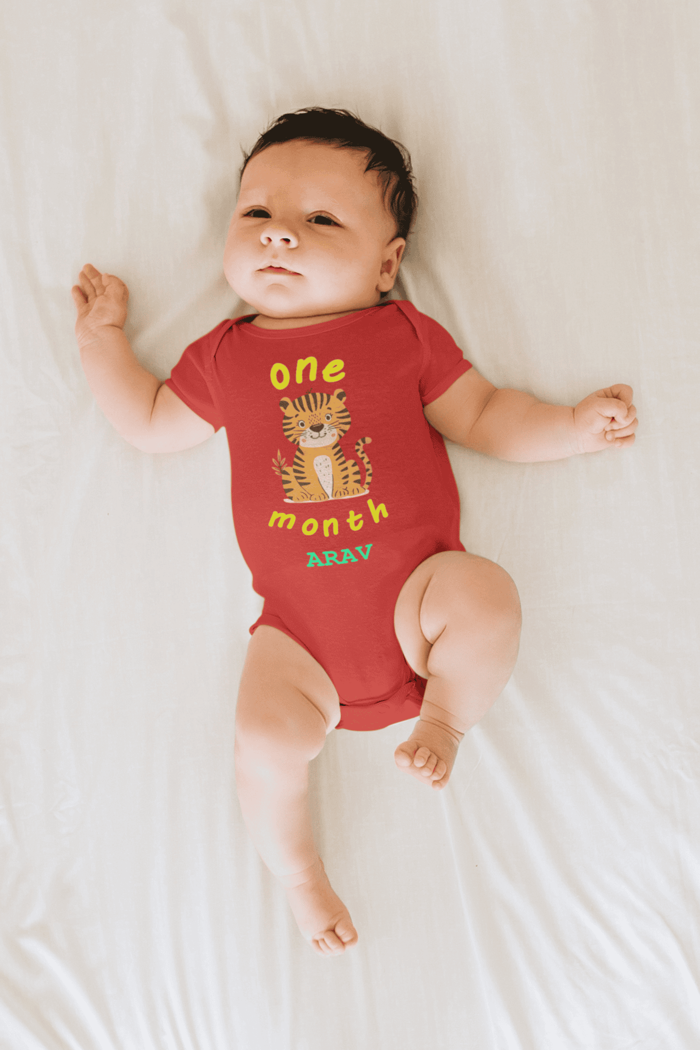 Custom Name One Month Rompers for Baby Boy- FunkyTeesClub