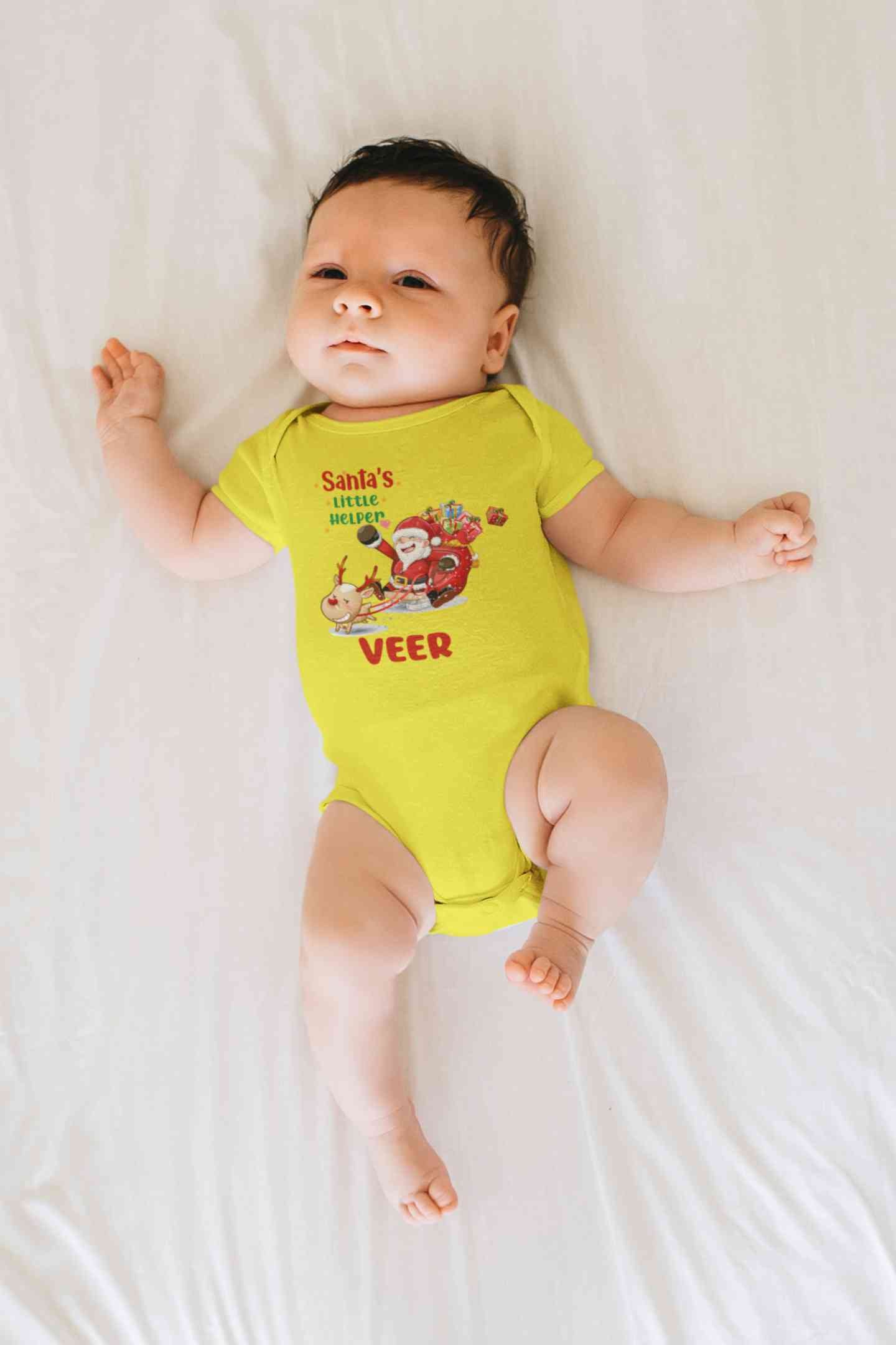 Customized Name Santas Little Helper Christmas Rompers for Baby Boy- FunkyTeesClub
