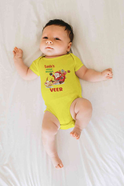 Customized Name Santas Little Helper Christmas Rompers for Baby Boy- FunkyTeesClub