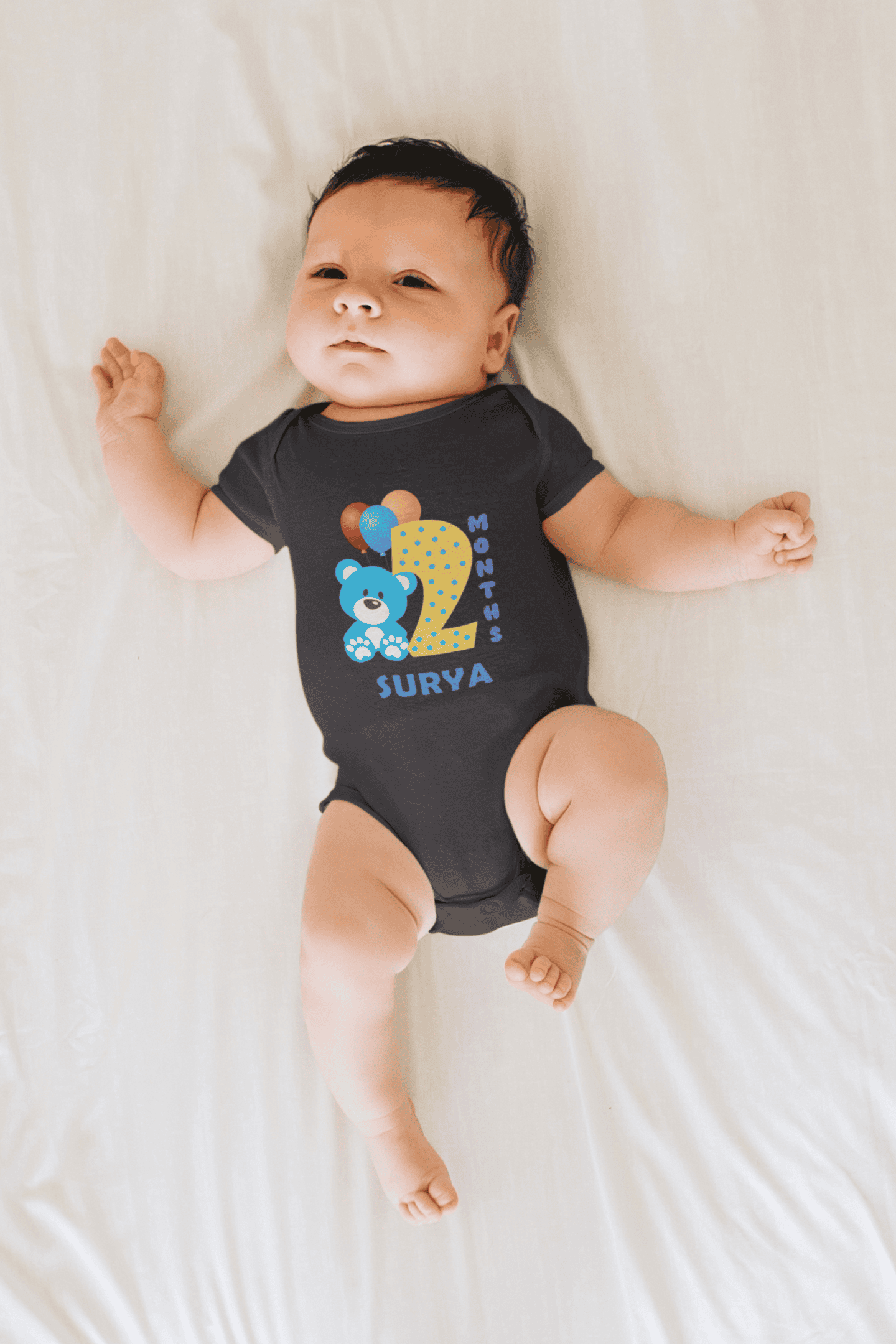 Custom Name Second Month Rompers for Baby Boy- FunkyTeesClub