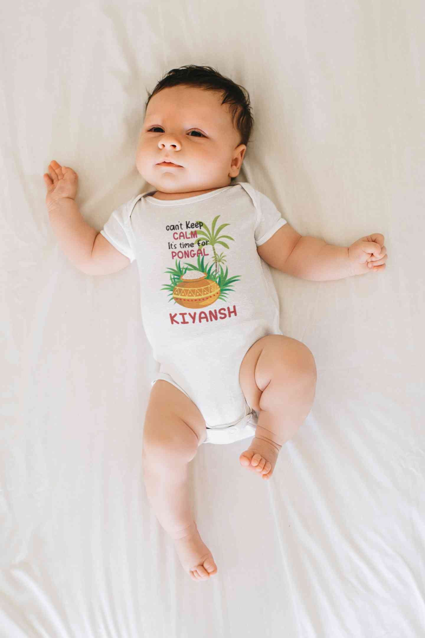 Custom Name Time For Pongal Rompers for Baby Boy- FunkyTeesClub