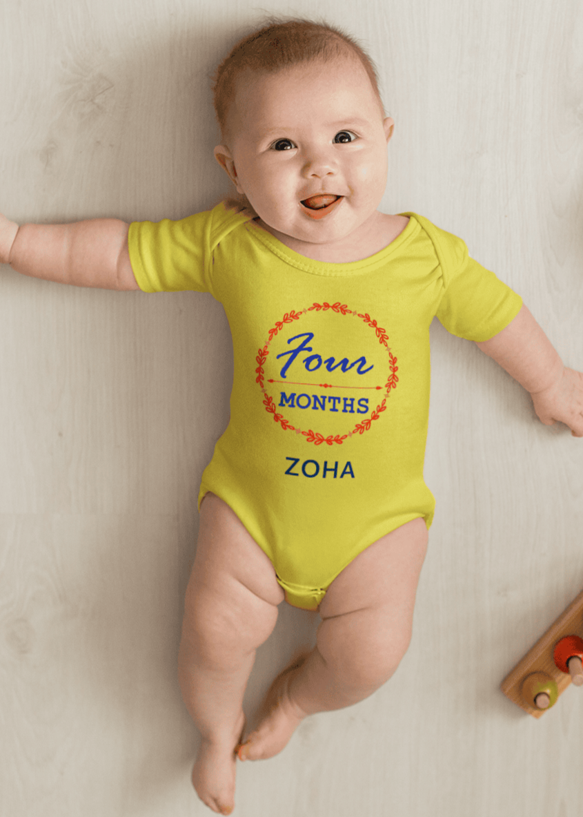 Custom Name Four Months Rompers for Baby Girl- FunkyTeesClub