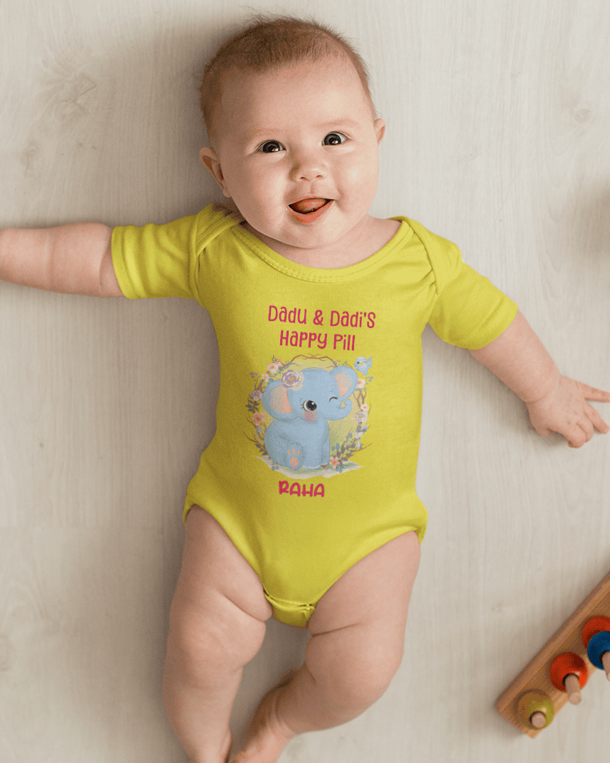Custom Name Dada Dadis Happy Pill New Born Rompers for Baby Girl- FunkyTeesClub