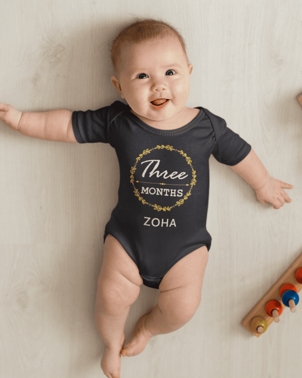 Custom Name Three Months Rompers for Baby Girl- FunkyTeesClub