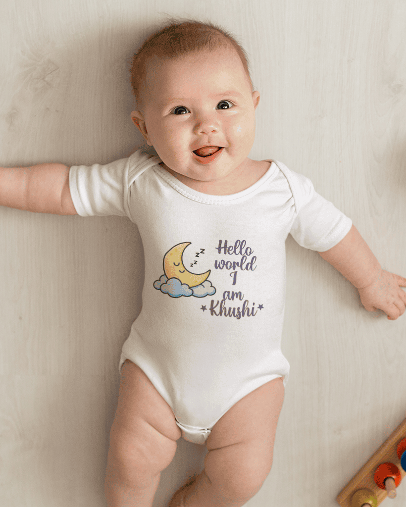 Custom Name Hello World New Born Rompers for Baby Girl- FunkyTeesClub