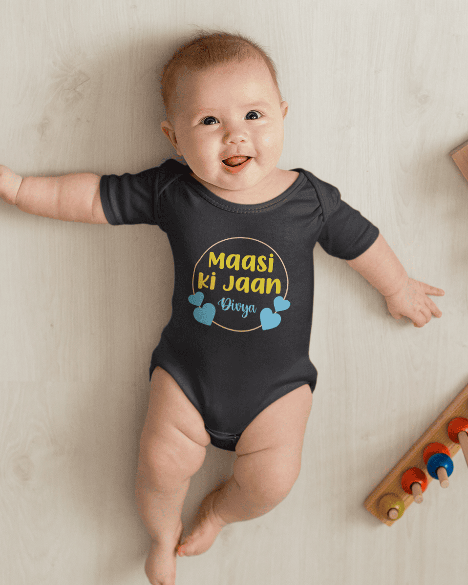 Custom Name Maasi Ki Jaan New Born Rompers for Baby Girl- FunkyTeesClub