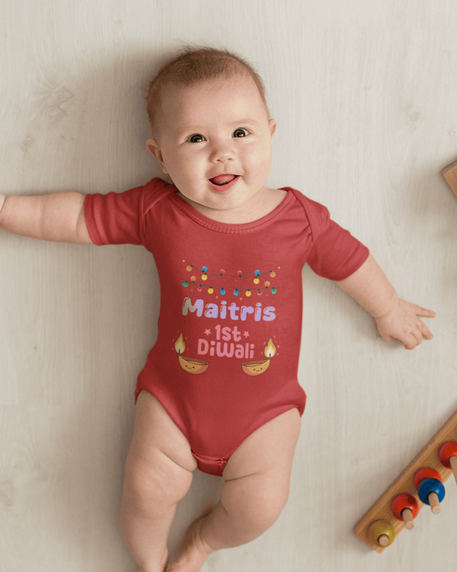 Custom Name First Diwali Diwali Rompers for Baby Girl- FunkyTeesClub
