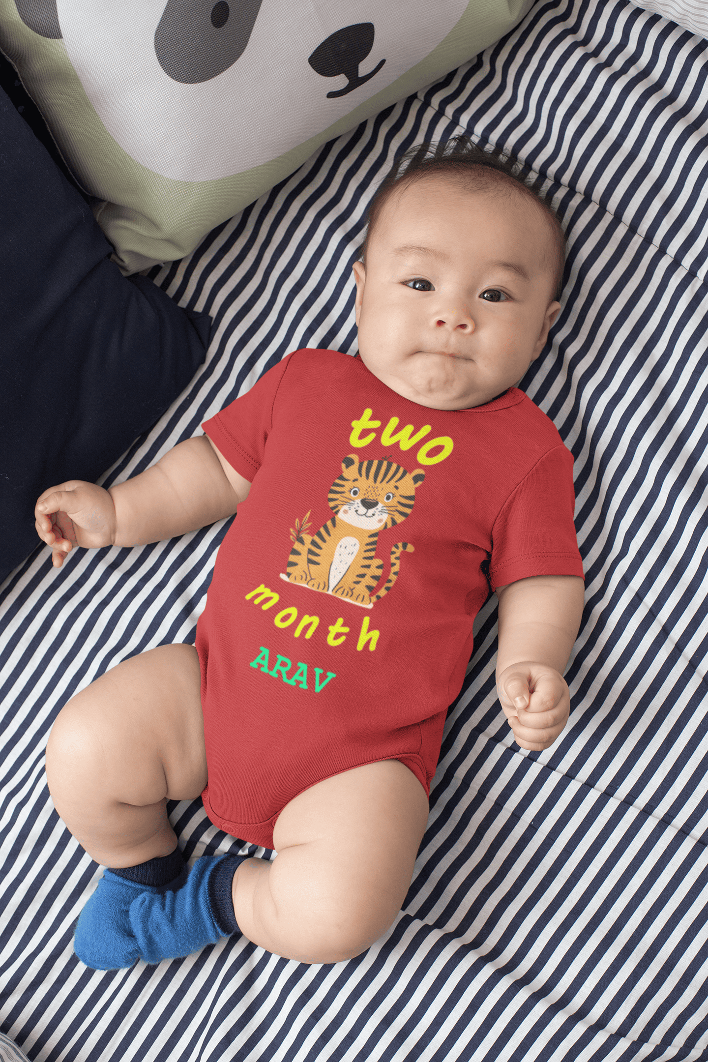 Custom Name Two Month Rompers for Baby Boy- FunkyTeesClub