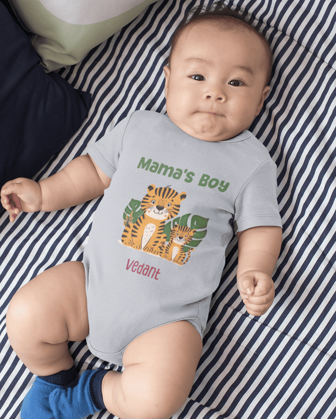 Custom Name Mamas Boy New Born Rompers for Baby Boy- FunkyTeesClub
