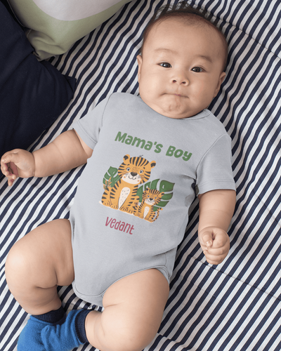 Custom Name Mamas Boy New Born Rompers for Baby Boy- FunkyTeesClub