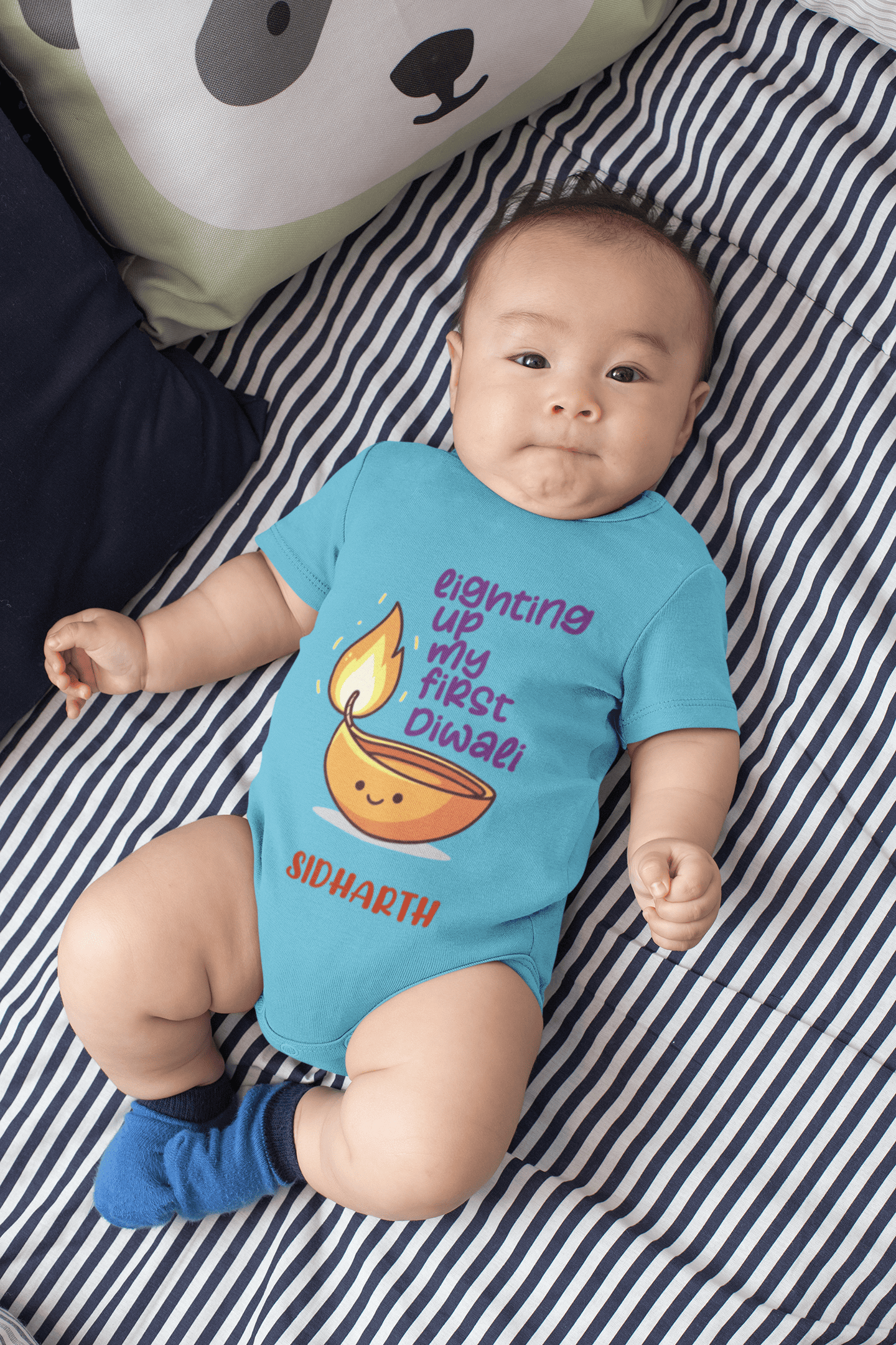 Custom Name Lighting Up My First Diwali Rompers for Baby Boy- FunkyTeesClub
