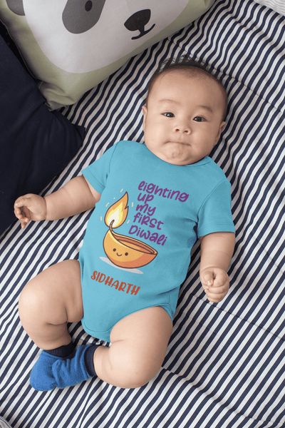 Custom Name Lighting Up My First Diwali Rompers for Baby Boy- FunkyTeesClub