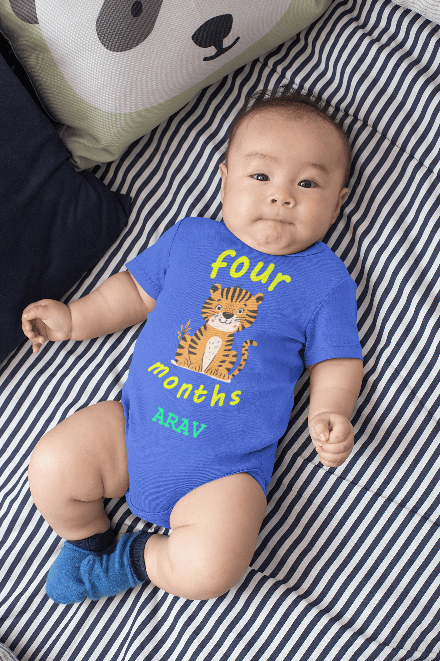 Custom Name Four Month Rompers for Baby Boy- FunkyTeesClub