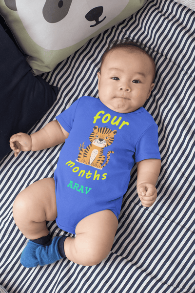 Custom Name Four Month Rompers for Baby Boy- FunkyTeesClub