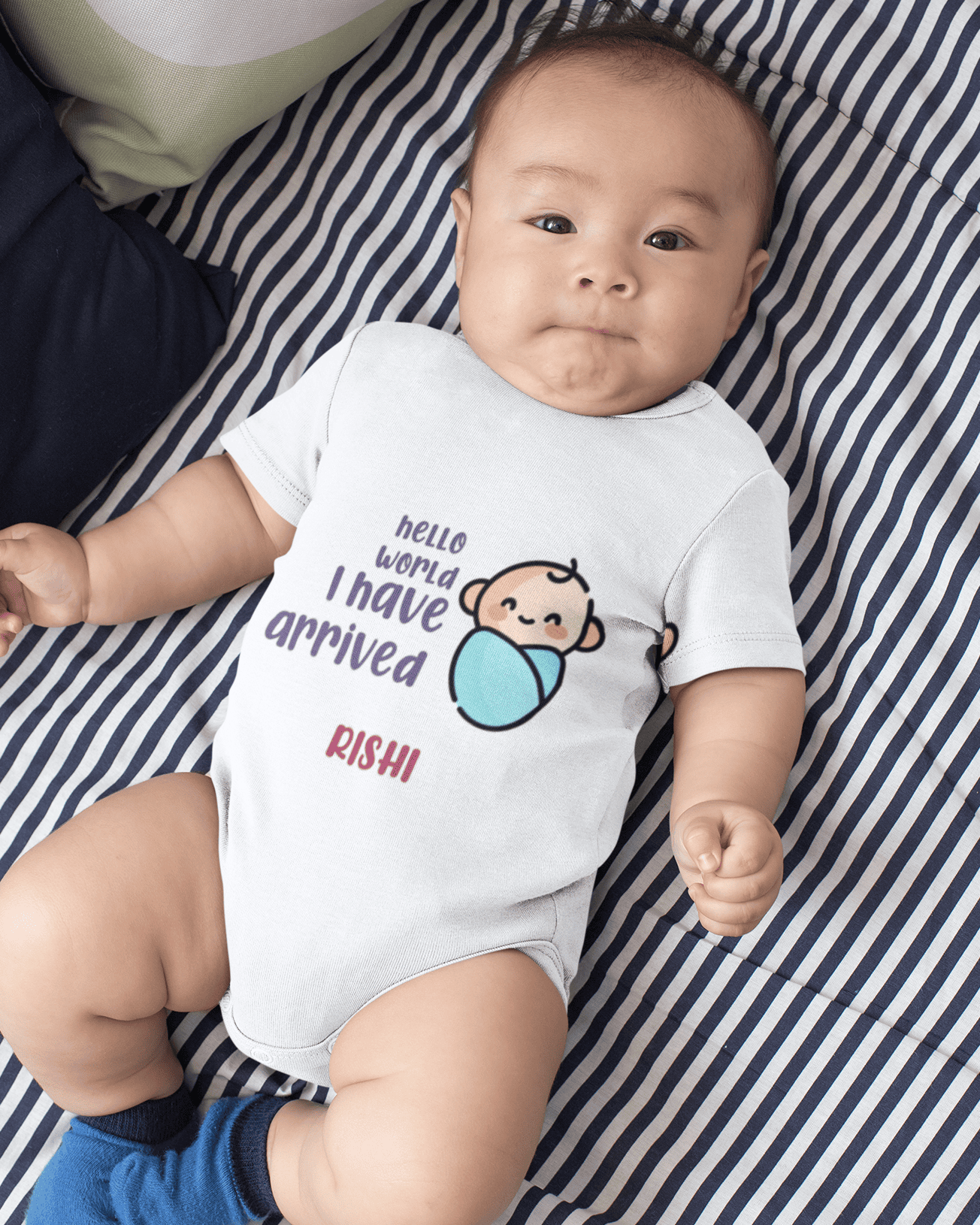 Custom Name Hello World I Have Arrived New Born Rompers for Baby Boy- FunkyTeesClub