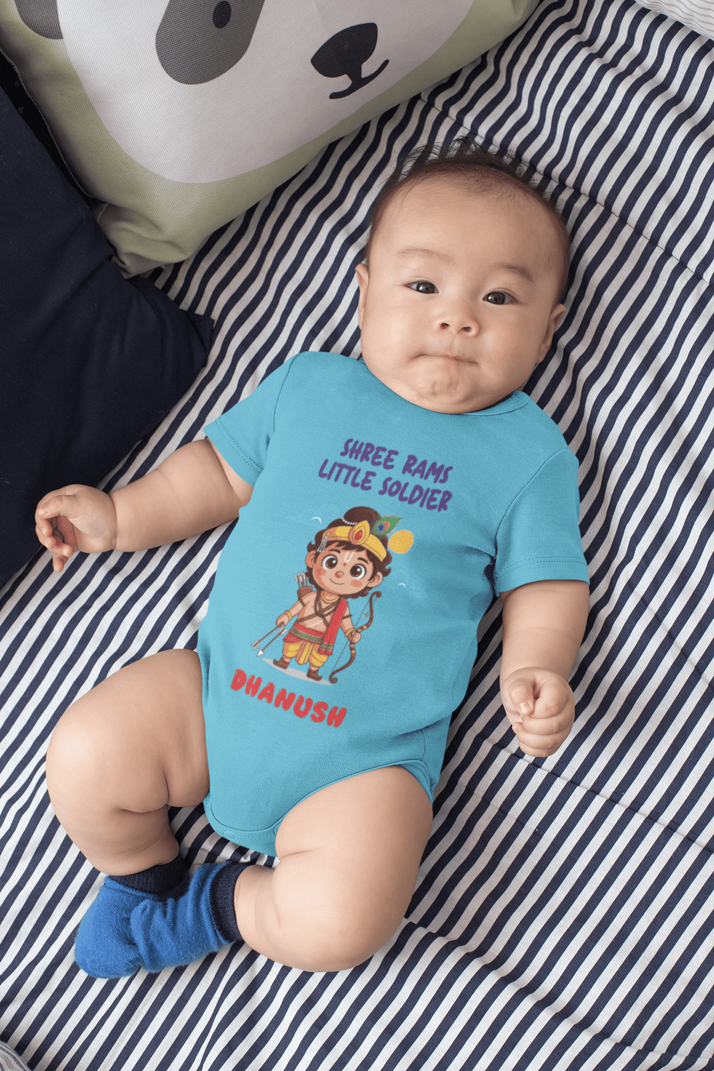 Custom Name Shree Rams Little Soldier Navratri Rompers for Baby Boy- FunkyTeesClub