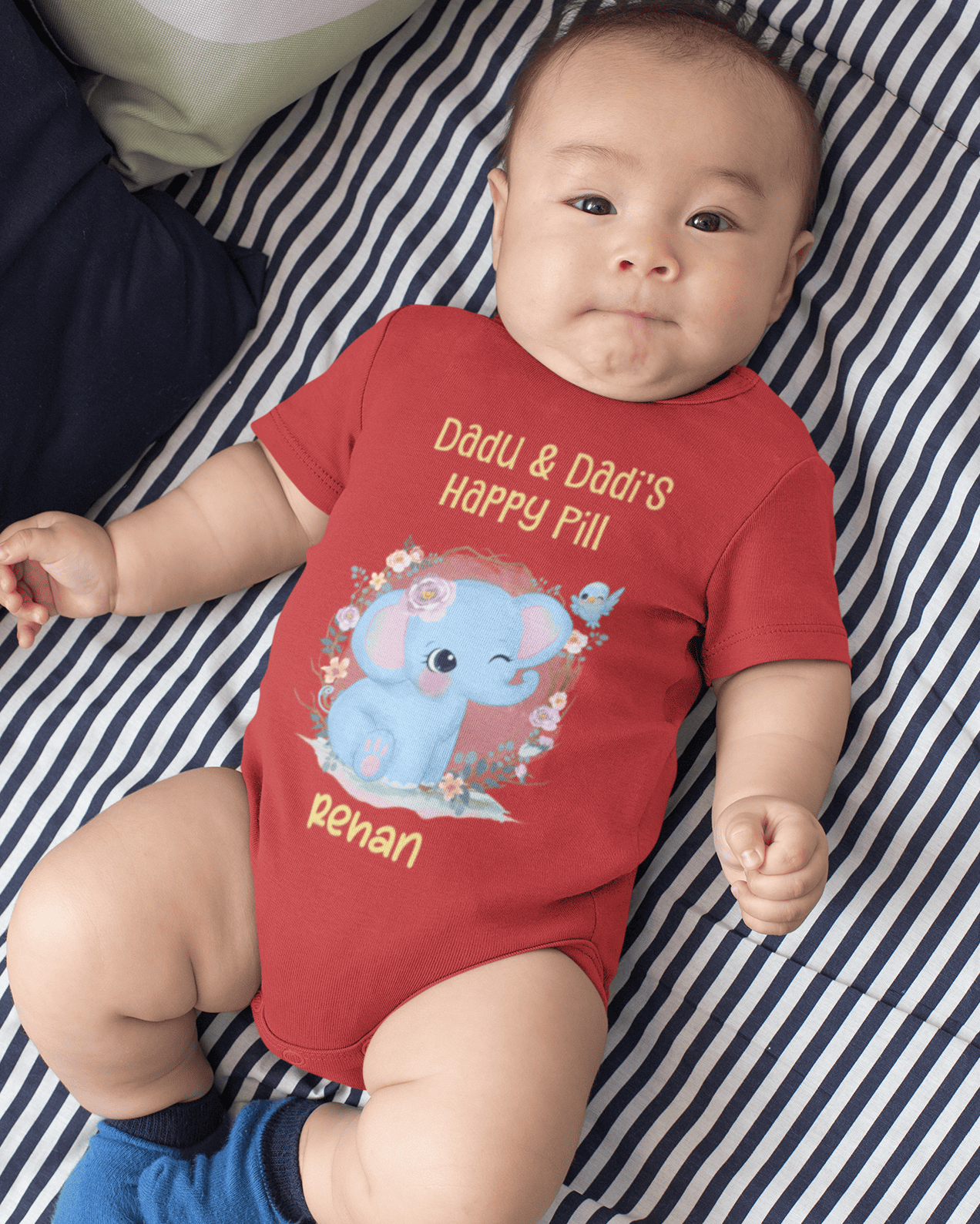 Custom Name Dada Dadis Happy Pill New Born Rompers for Baby Boy- FunkyTeesClub