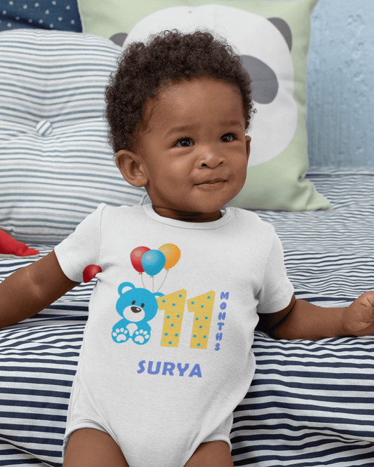 Custom Name Eleventh Month Rompers for Baby Boy- FunkyTeesClub