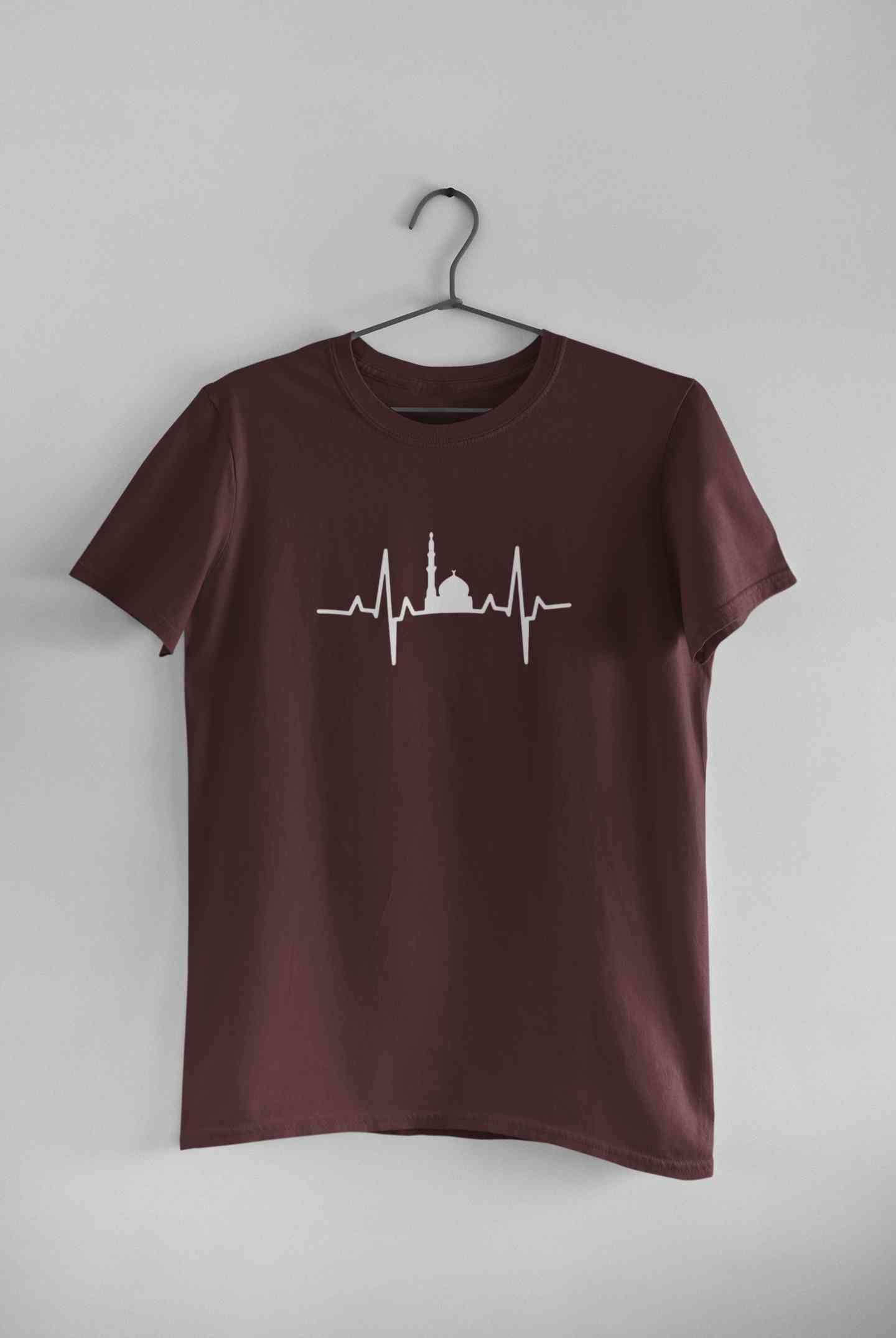 Muslim Heartbeat Islamic Mosque Worship Place Mens Half Sleeves T-shirt- FunkyTeesClub