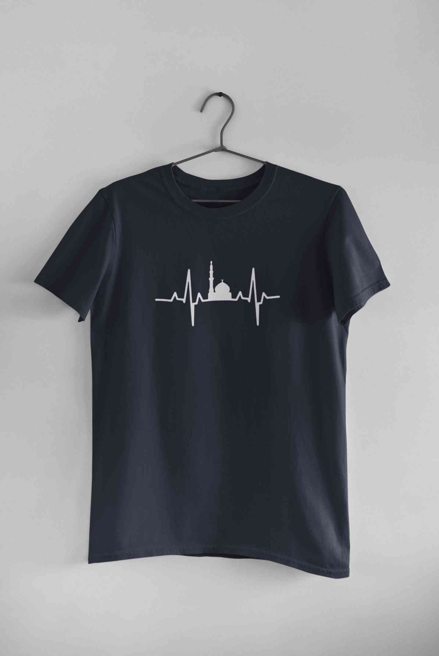 Muslim Heartbeat Islamic Mosque Worship Place Mens Half Sleeves T-shirt- FunkyTeesClub