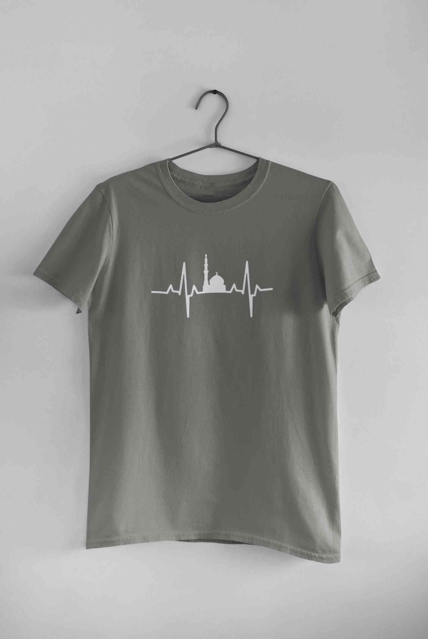 Muslim Heartbeat Islamic Mosque Worship Place Mens Half Sleeves T-shirt- FunkyTeesClub